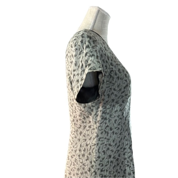 Alfani Green Abstract 100% Silk Short Sleeve Maxi 52”Dress Sz 12 Lined 1/2 Zip - Picture 7 of 15